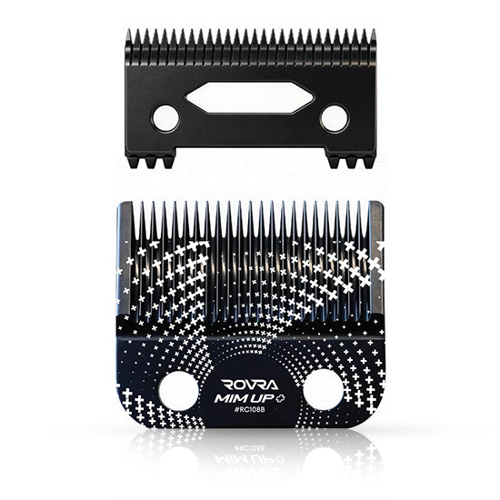 ROVRA Professional Clipper with MIM UP+ blade, showing close-up of sharp stainless steel blade for precise hair cutting.