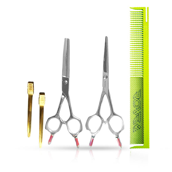 Scissors set - Student series - 5.5 inch with green comb and clips