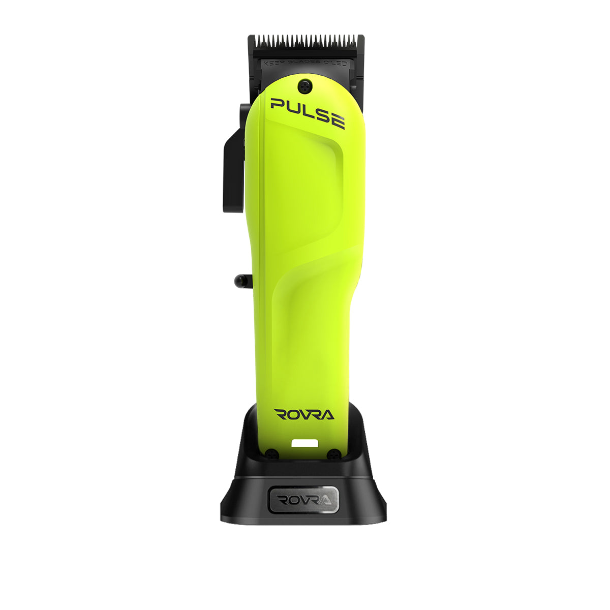 Rovra Pulse Wireless Hair Clipper in Neon Yellow with Charging Dock for Easy Grooming