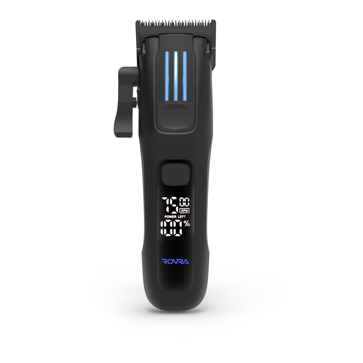 High performance cordless hair clipper in black with LED display and adjustable lever