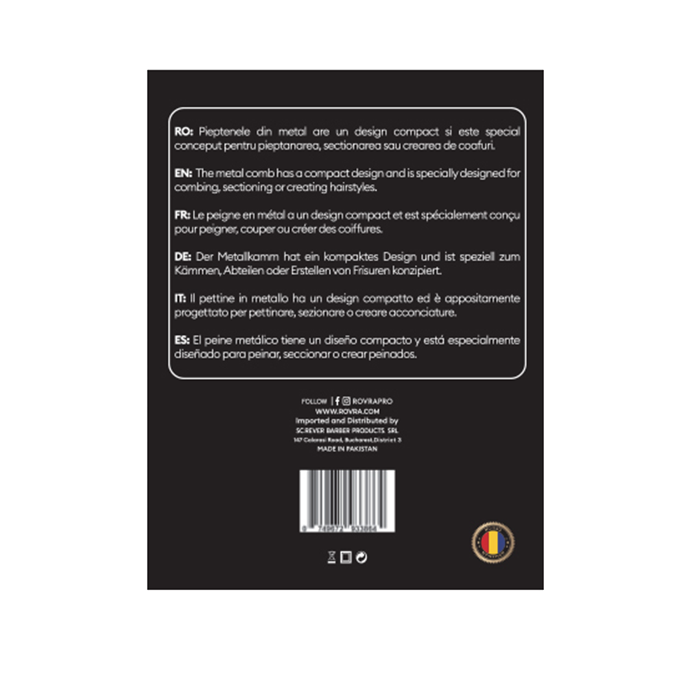 Rovra Metal Barber Comb - Durable Precision Tool