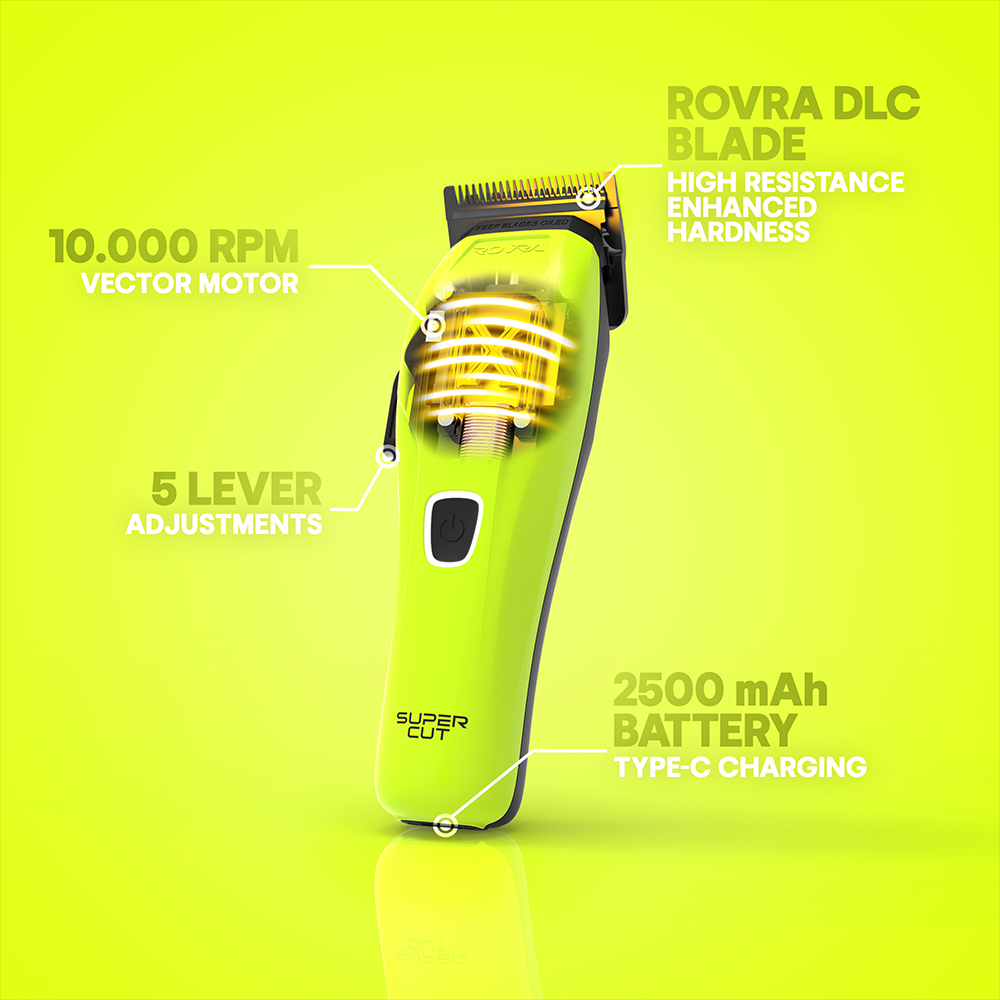 Rovra super cut hair clipper 10000 RPM with DLC blade 5 lever adjustments and 2500 mAh battery