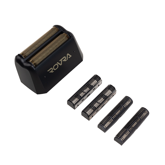 ROVRA X-SHAVE V2 replacement foil with four black and gold foil guards on black background
