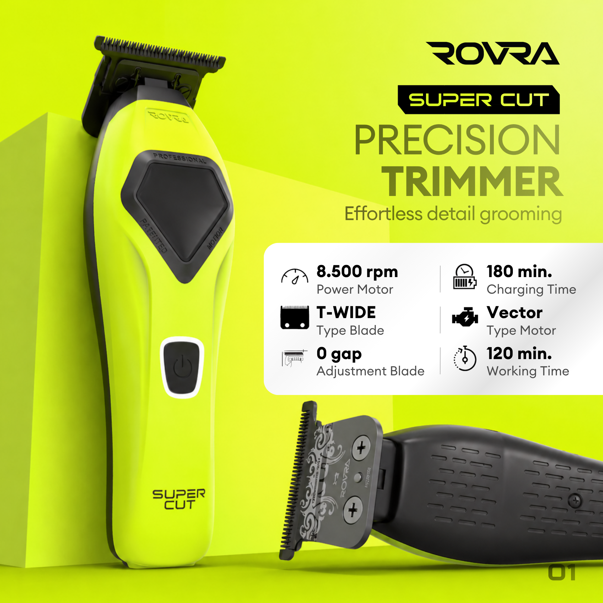 ROVRA Super Cut Professional Cordless Hair Trimmer 8500 RPM