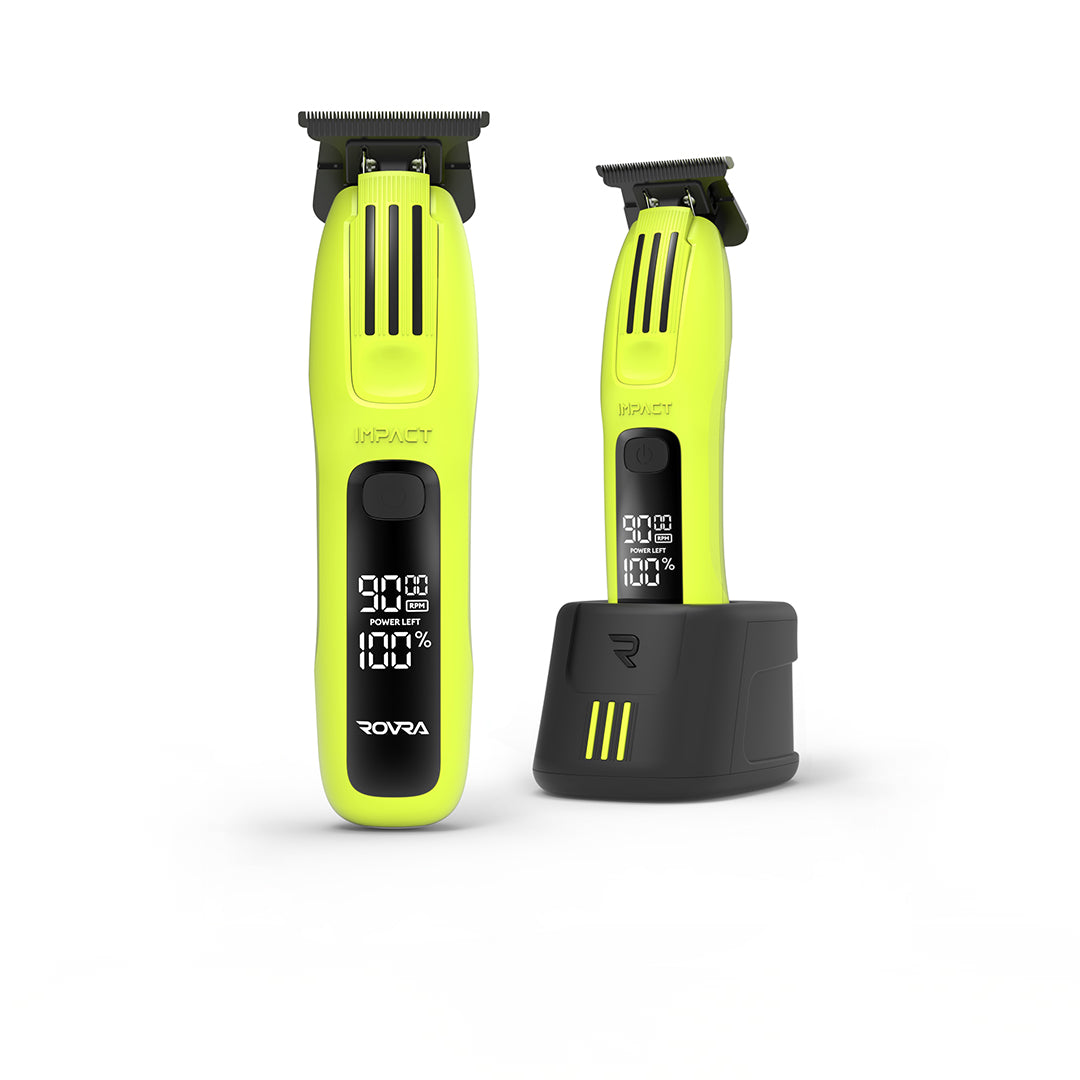 ROVRA professional hair trimmers in black with blue accents and digital display for precise grooming