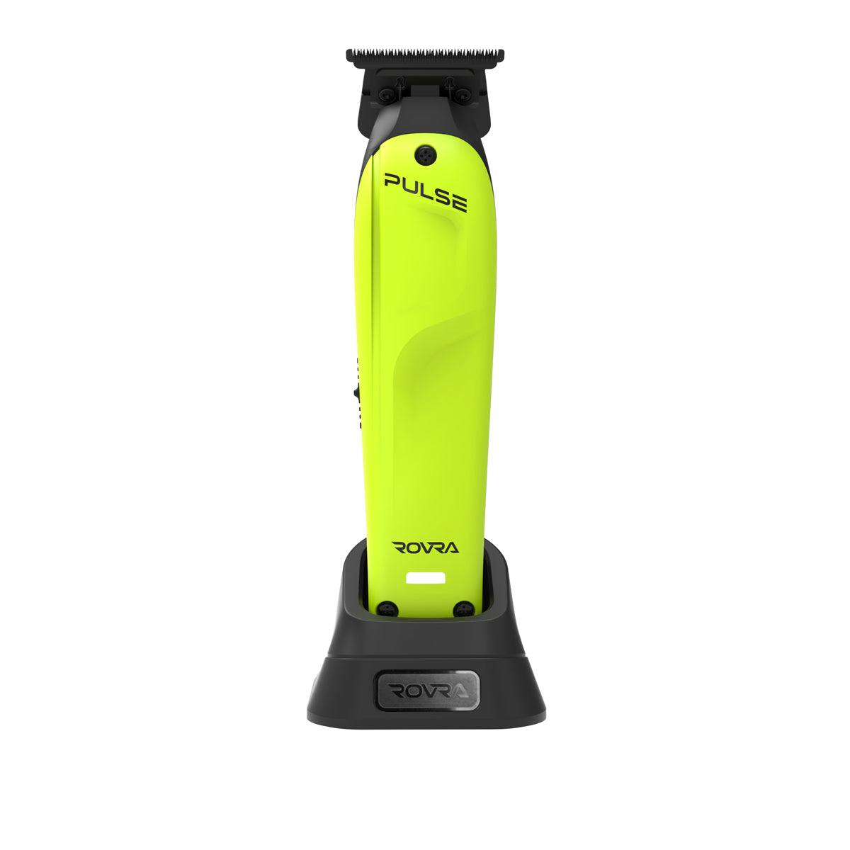 Rovra Pulse Cordless Professional Hair Trimmer in bright green with a charging dock for easy use