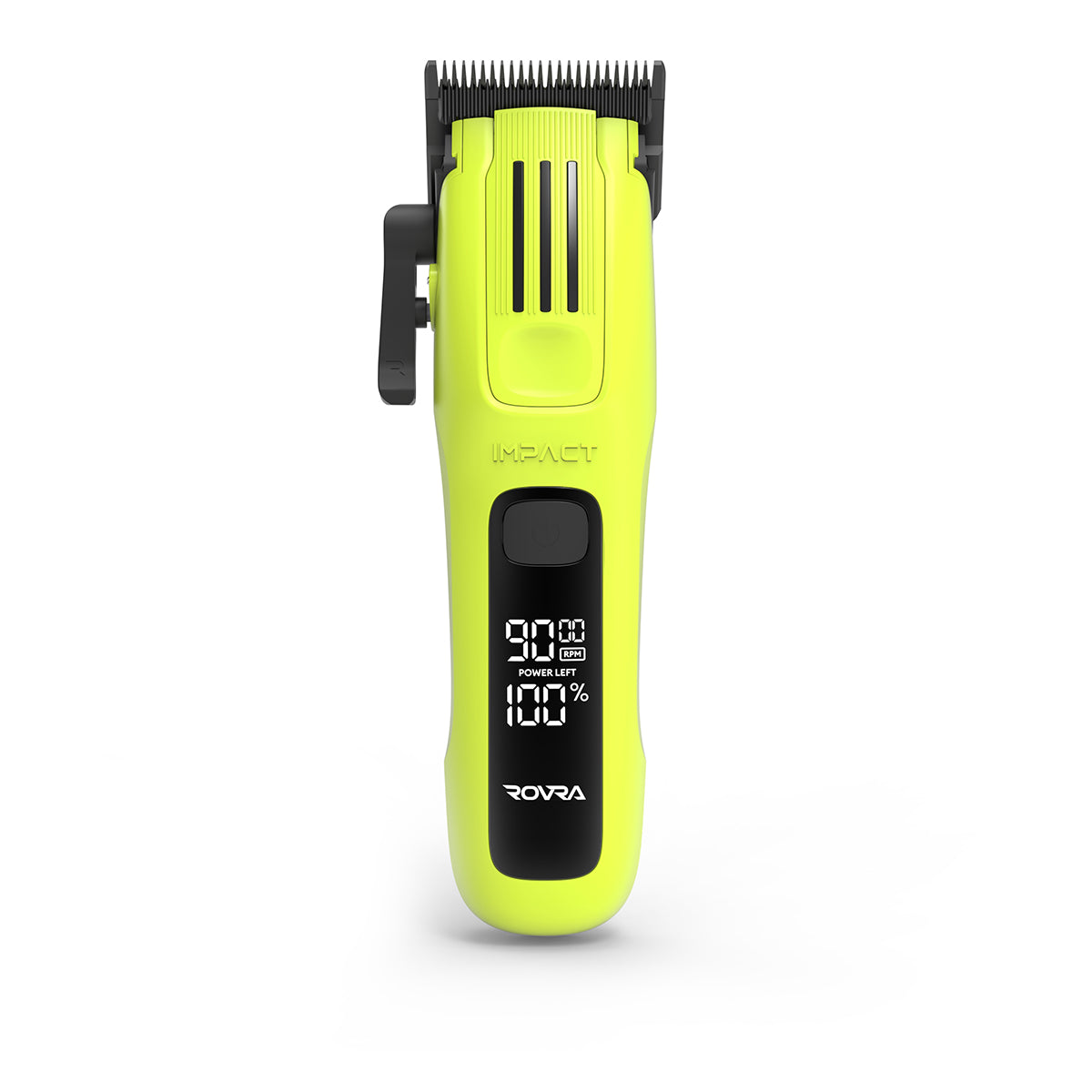 Rovira Impact Professional Hair Clippers in bright green with digital display and ergonomic design