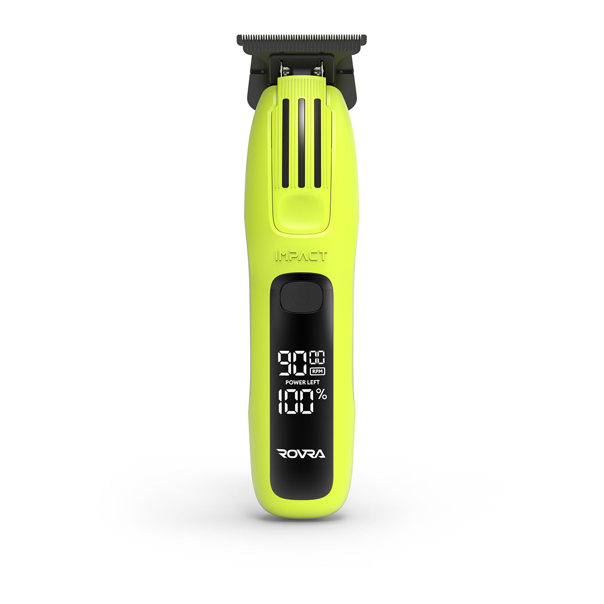 Impact ROVRA trimmer for barber in bright green with digital battery display and precision blade
