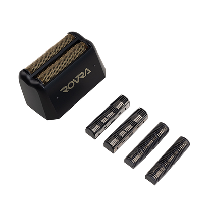 ROVRA X-SHAVE V2 replacement foil with four black and gold foil guards on black background